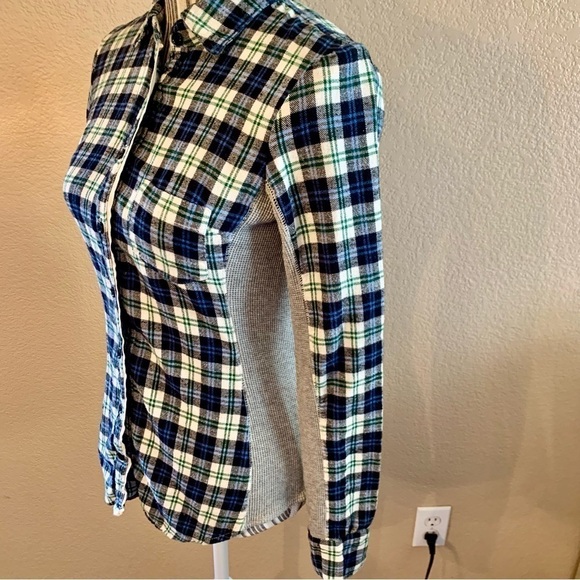 Splendid Flannel Top Small Plaid Cotton Blue Cream Flannel Grey Thermal Panels - Picture 6 of 15